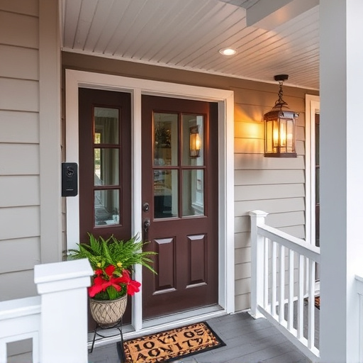 smart video doorbell on suburban porch