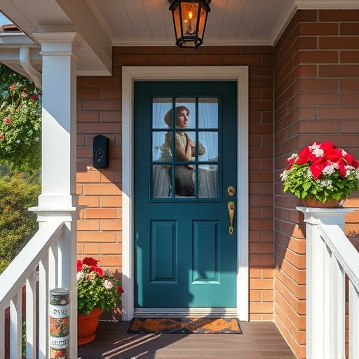 smart video doorbell on suburban porch