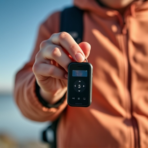 solo traveler holding a smart keychain alarm