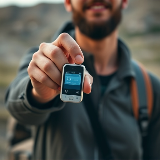 solo traveler holding a smart keychain alarm