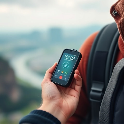 solo traveler holding a smart keychain alarm