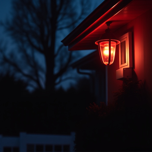 flashing red home security alert light at night