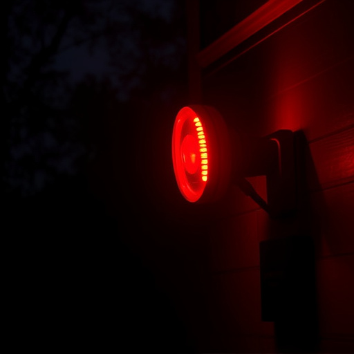 flashing red home security alert light at night