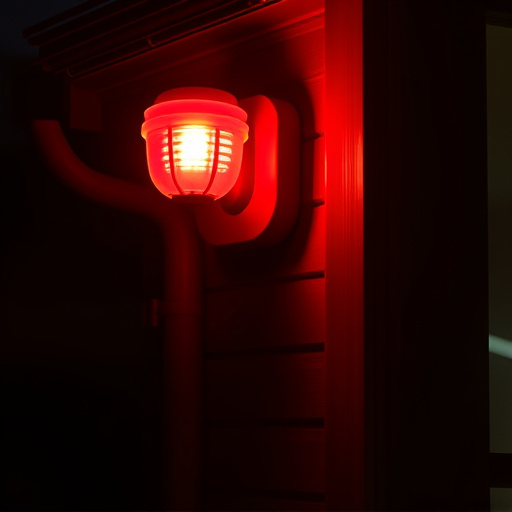 flashing red home security alert light at night