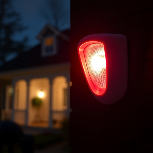 flashing red home security alert light at night