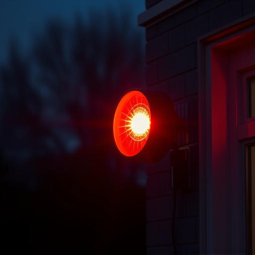 flashing red home security alert light at night
