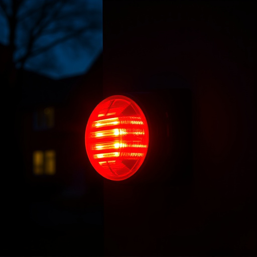 flashing red home security alert light at night