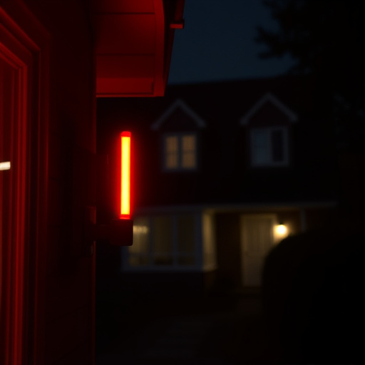 flashing red home security alert light at night