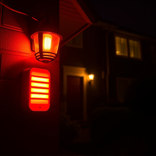 flashing red home security alert light at night