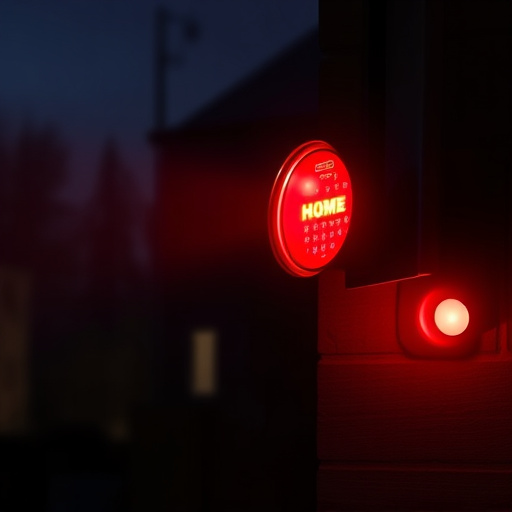 flashing red home security alert light at night