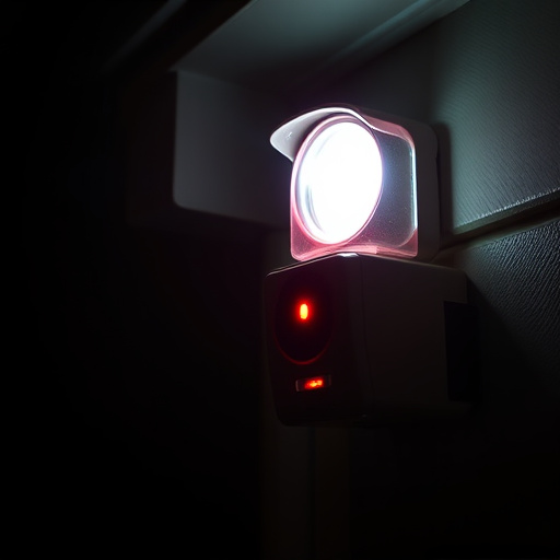 flashing red home security alert light at night