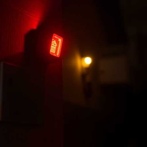 flashing red home security alert light at night
