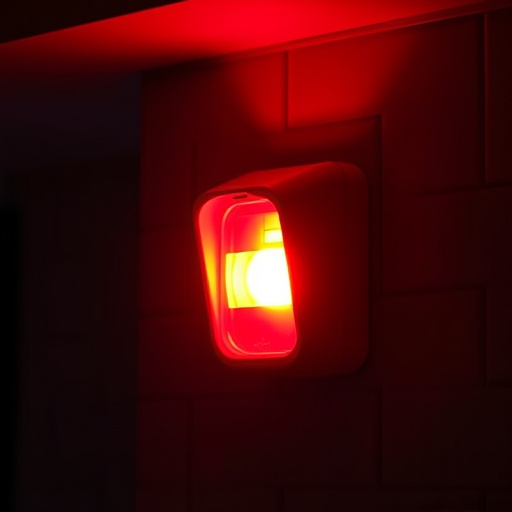 flashing red home security alert light at night