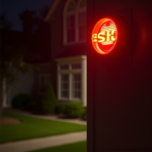 flashing red home security alert light at night