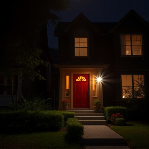 flashing red home security alert light at night