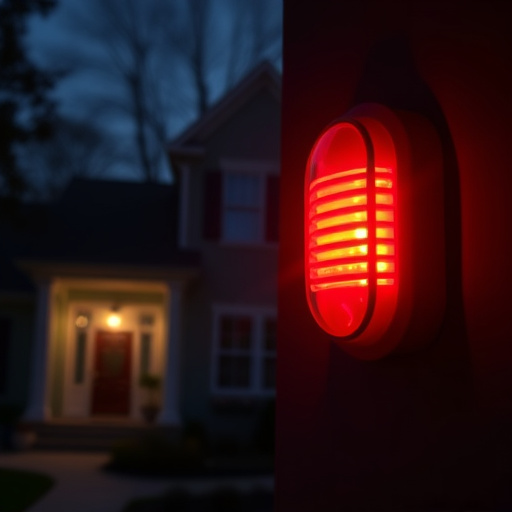 flashing red home security alert light at night