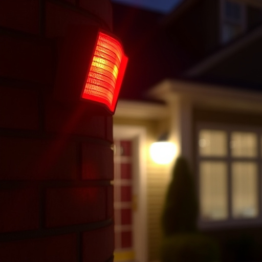 flashing red home security alert light at night