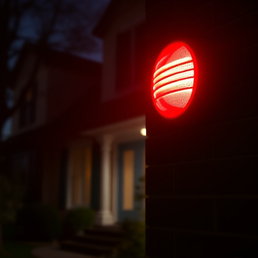 flashing red home security alert light at night