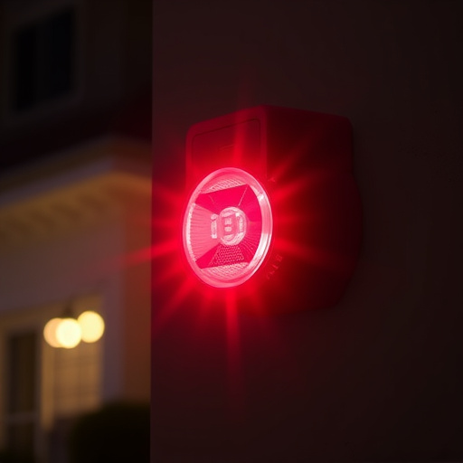 flashing red home security alert light at night