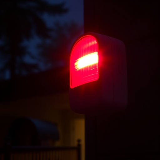 flashing red home security alert light at night