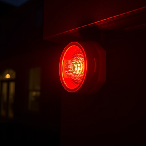 flashing red home security alert light at night