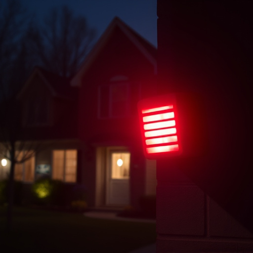 flashing red home security alert light at night