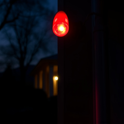 flashing red home security alert light at night