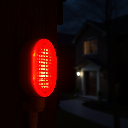 flashing red home security alert light at night