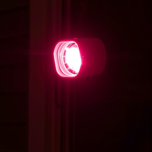 flashing red home security alert light at night