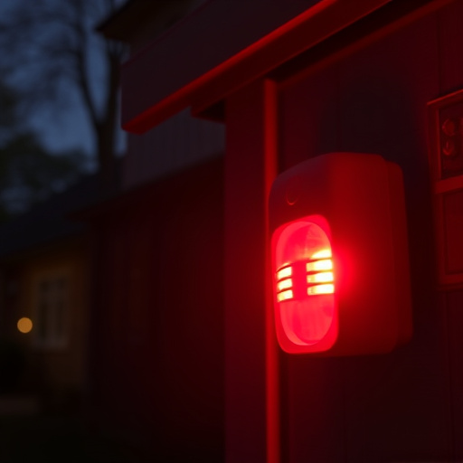 flashing red home security alert light at night