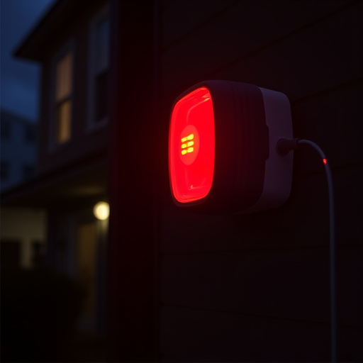 flashing red home security alert light at night