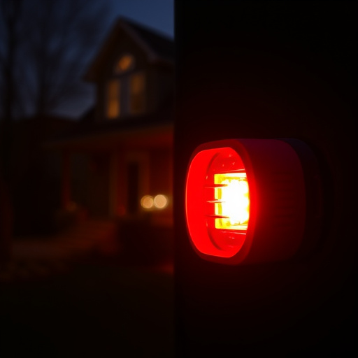 flashing red home security alert light at night