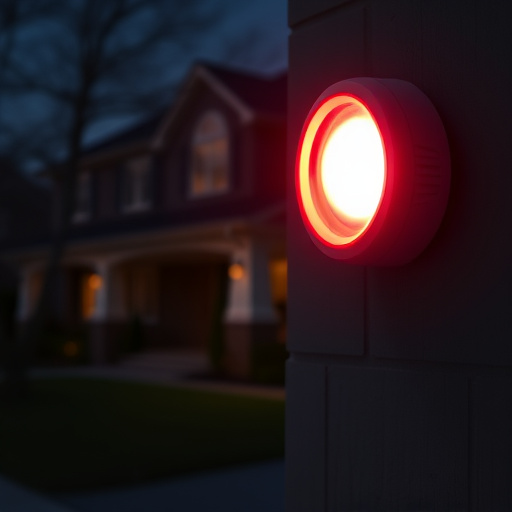 flashing red home security alert light at night