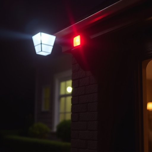 flashing red home security alert light at night