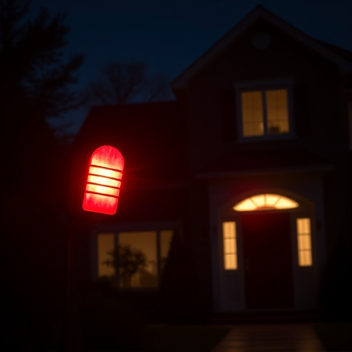 flashing red home security alert light at night