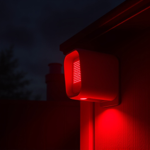 flashing red home security alert light at night