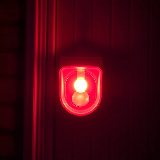 flashing red home security alert light at night
