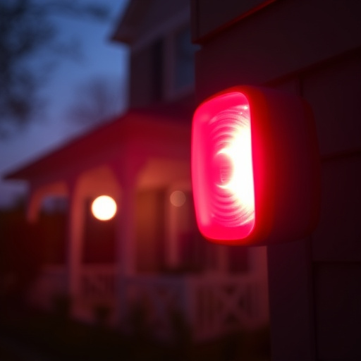 flashing red home security alert light at night