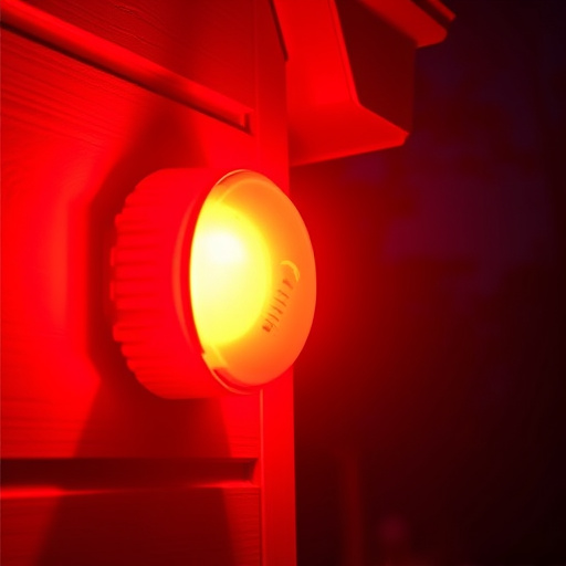 flashing red home security alert light at night