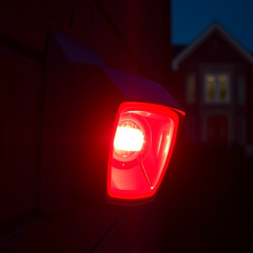 flashing red home security alert light at night