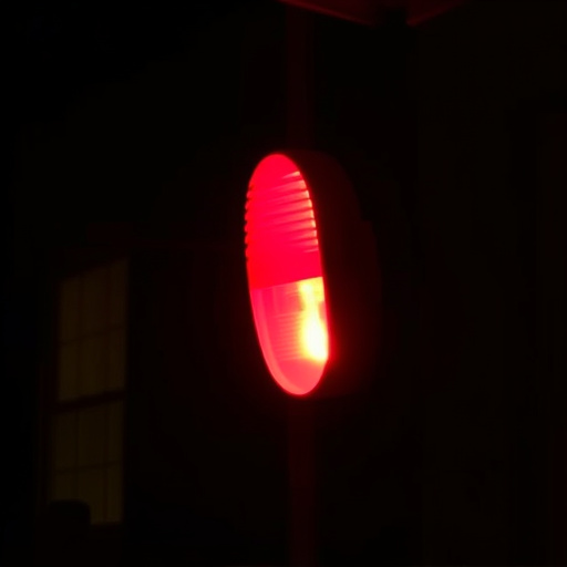 flashing red home security alert light at night