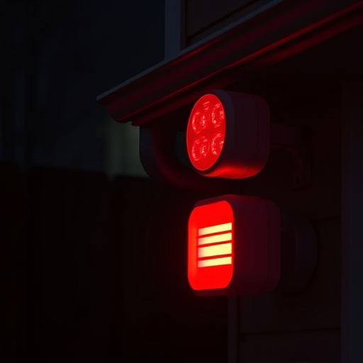 flashing red home security alert light at night