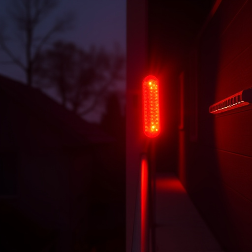 flashing red home security alert light at night