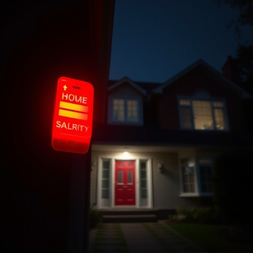 flashing red home security alert light at night