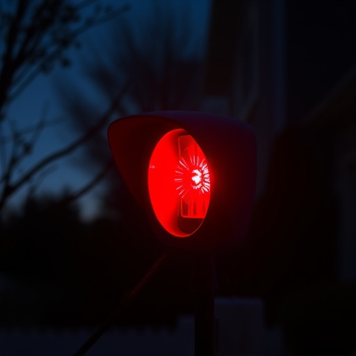 flashing red home security alert light at night