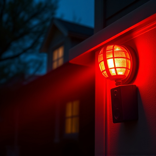 flashing red home security alert light at night