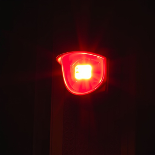 flashing red home security alert light at night