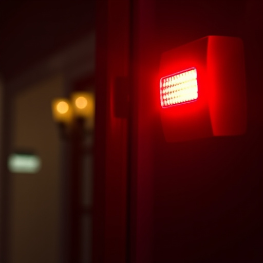 flashing red home security alert light at night