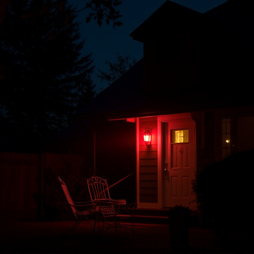 flashing red home security alert light at night