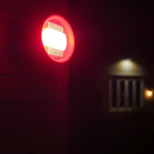 flashing red home security alert light at night